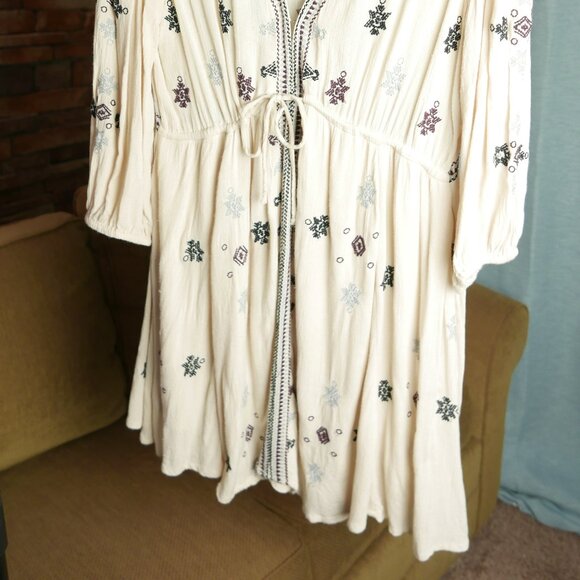 Free People	Made in India - Star Gazer Deep V Neck Empire Waist Cream - Picture 4 of 9